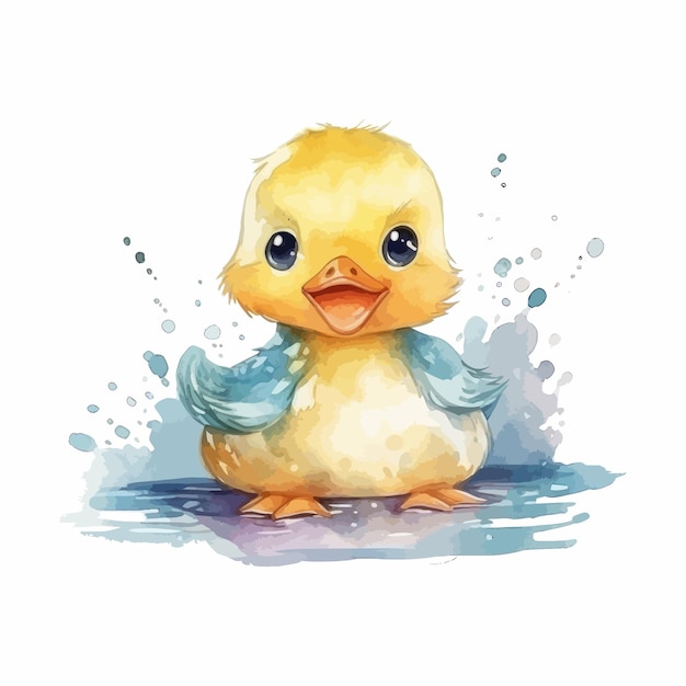 Vector cute cartoon kawaii baby duck watercolor illustration