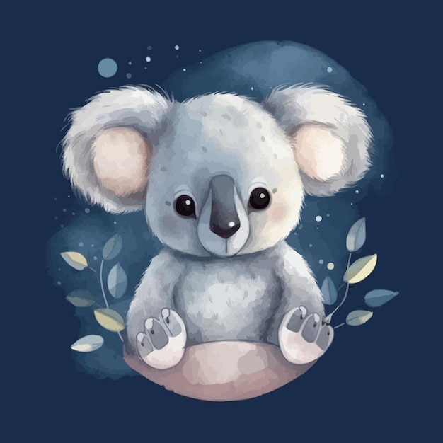 Cute cartoon kawaii baby koala watercolor illustration