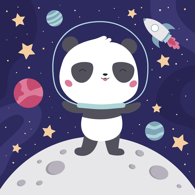 Cute cartoon kawaii panda in space