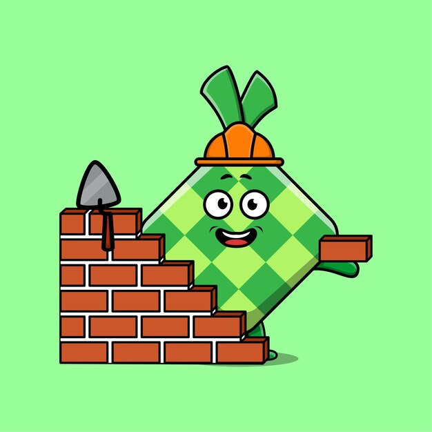 Cute cartoon ketupat as mason character in 3d modern style design