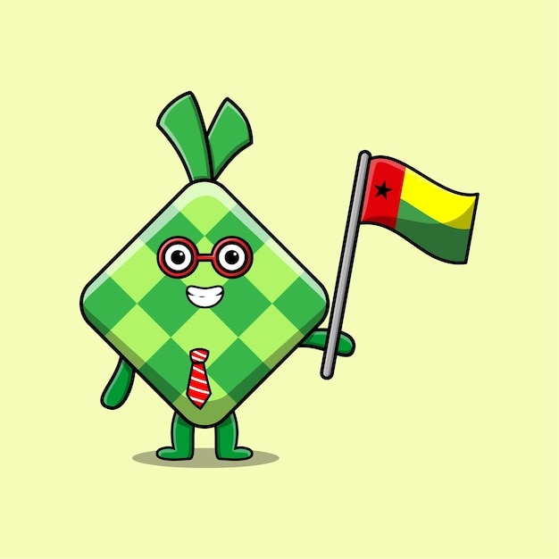 Simpatico cartone animato ketupat personaggio mascotte con bandiera del paese della guinea bissau in un design moderno