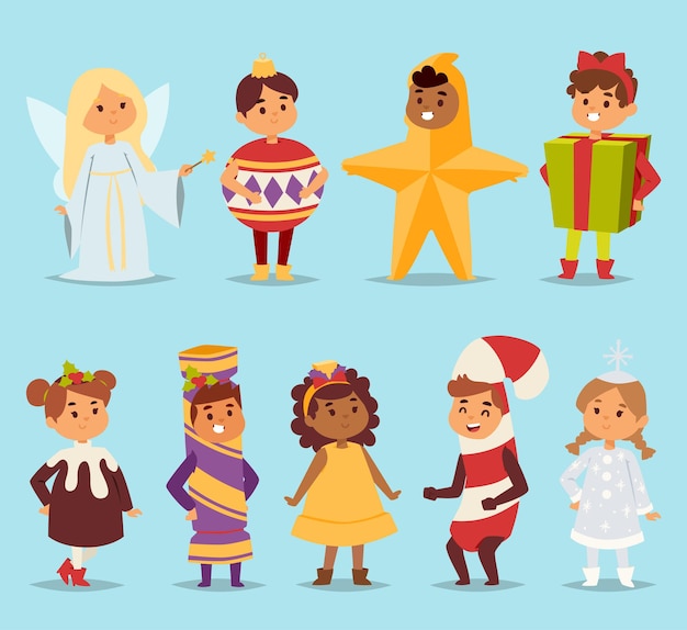 Vettore costumi di festa di carnevale per bambini simpatico cartone animato