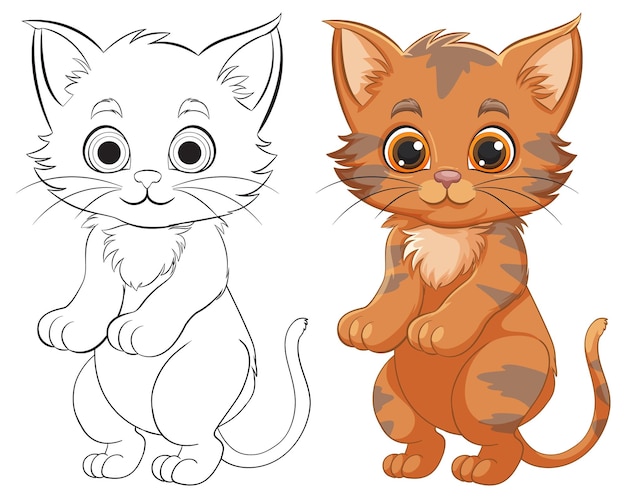 Cute Cartoon Kittens in Color and Outline