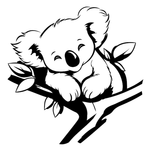 Cute cartoon koala bear on a tree branch vector illustration