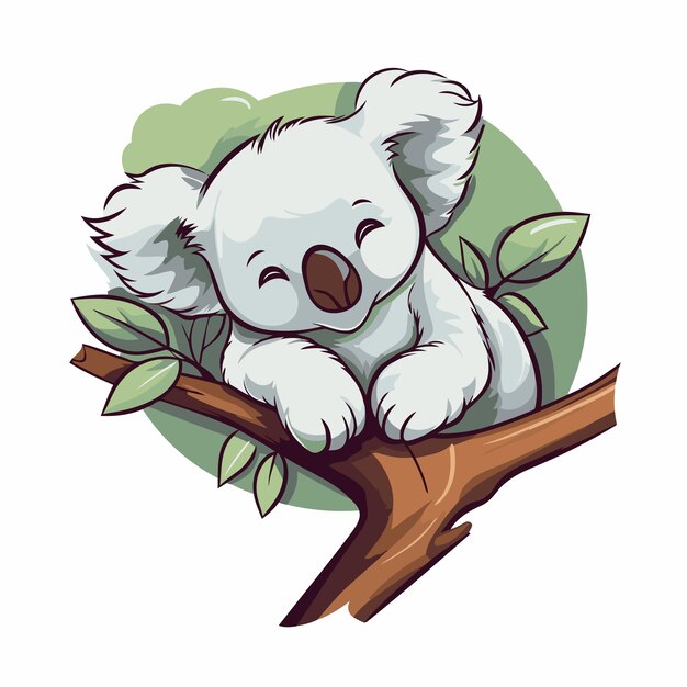 Vettore un cartoon carino dell'orso koala su un ramo d'albero illustrazione vettoriale