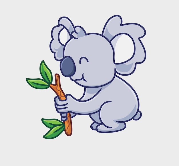 Cute cartoon koala eating a leaf Isolated cartoon person illustration Flat Style vector