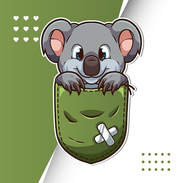 Cute cartoon koala in a pocket