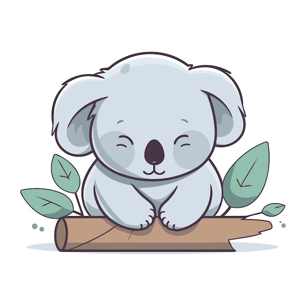 Cute cartoon koala sitting on the log vector illustration