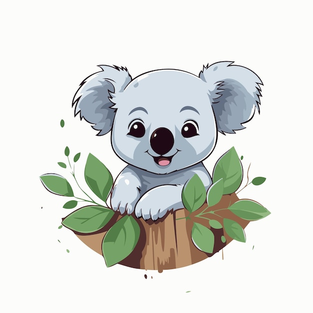Вектор Милая мультфильмная коала сидит на дереве векторная иллюстрация
