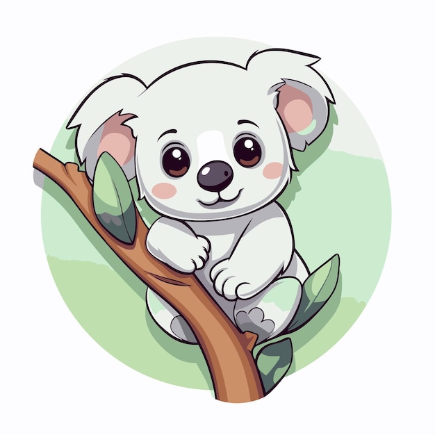 Cute cartoon koala on a tree branch vector illustration