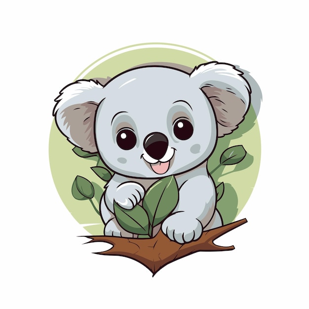 Vettore cartoon carino koala in un albero con foglie illustrazione vettoriale