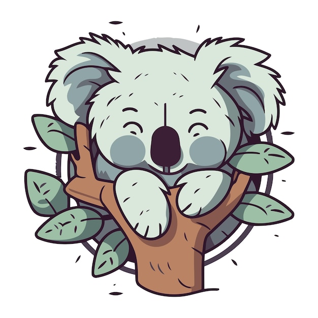Cute cartoon koala with eucalyptus branch vector illustration