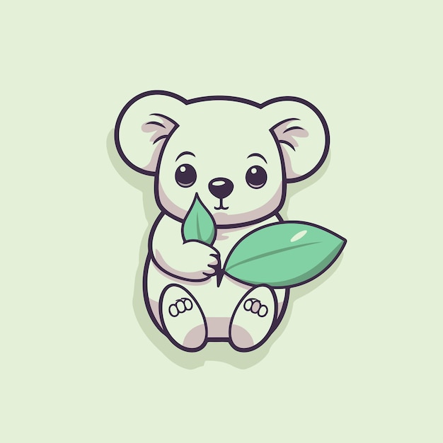 Cute cartoon koala with green leaf sticker Vector illustration