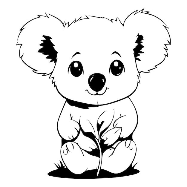 Cartoon carino koala con una foglia verde illustrazione vettoriale