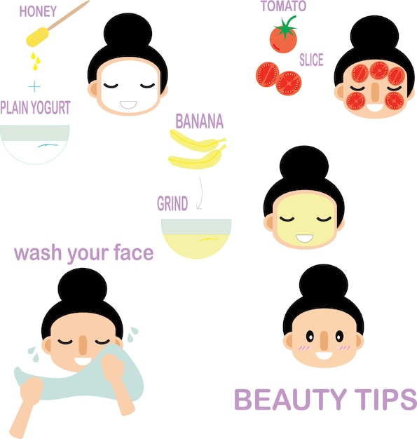 Vector cute cartoon lady beauty tips