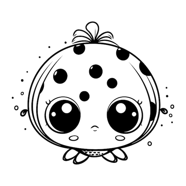 Cute cartoon ladybug black and white vector illustration isolated on white background