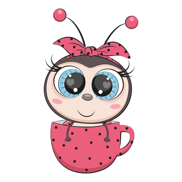 Cute cartoon ladybug, ladybird. Incect. Vector stock illustration.