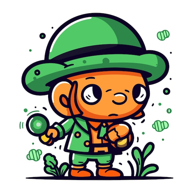 Vector cute cartoon leprechaun with green hat vector illustration