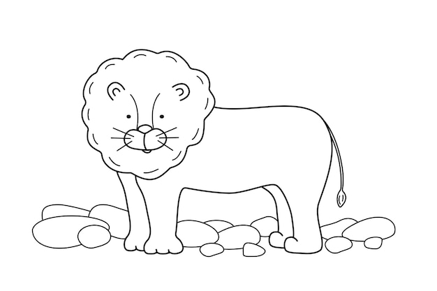 Vector cute cartoon lion, coloring book for kids. vector illustration of an african animal isolated on white.