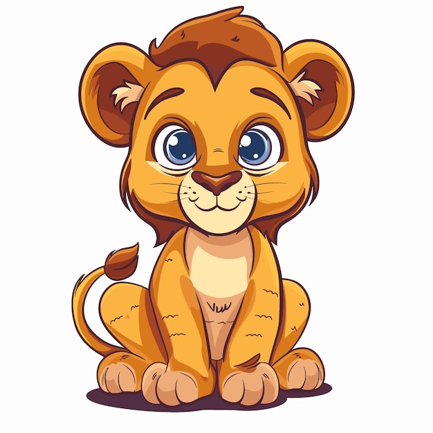 Cute cartoon lion sitting on a white background Vector illustration