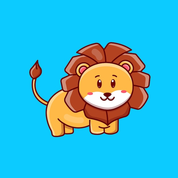Cute cartoon lion in vector illustration Animal isolated vector Flat cartoon style