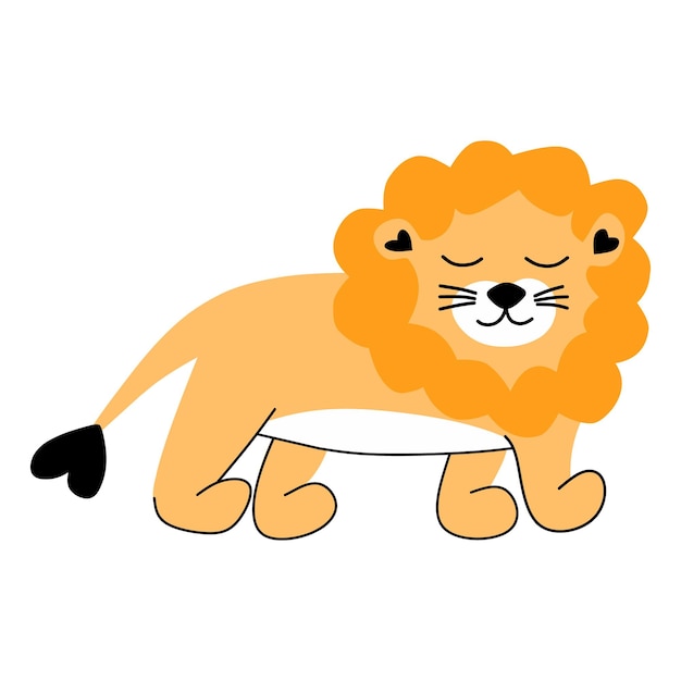 Cute cartoon lion on white background