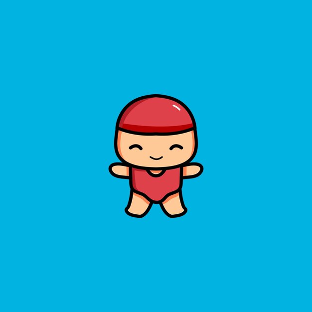 Vector a cute cartoon little baby with swimming suit