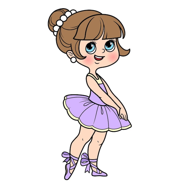 Cute cartoon bambina ballerina in variazione di colore lussureggiante tutu per colorare pagina isolato su uno sfondo bianco