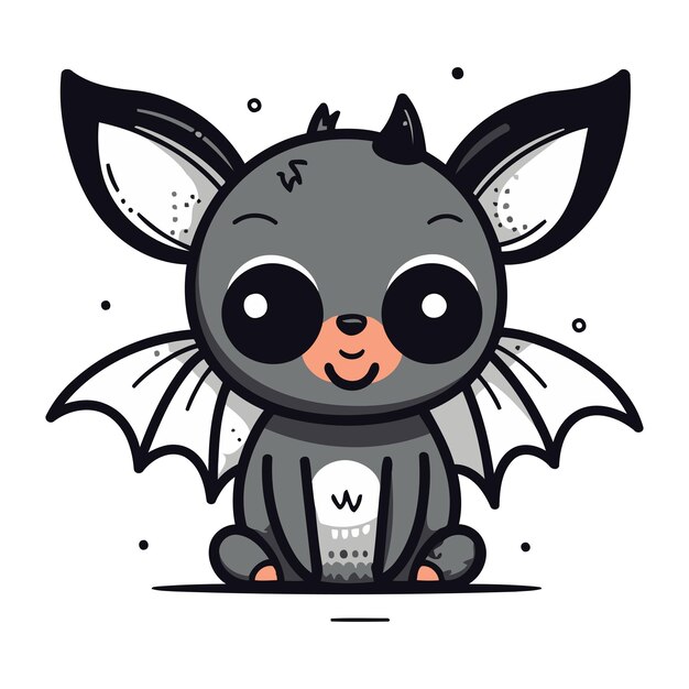 Cute cartoon little bat Vector illustration isolated on white background
