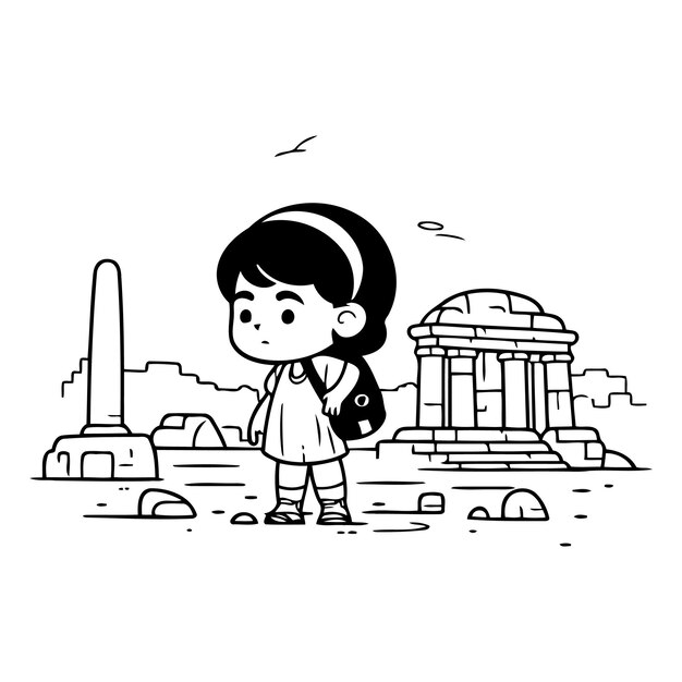 Vector cute cartoon little boy in the ancient city of persepolis