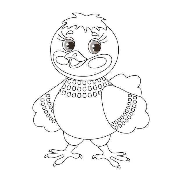 Cute cartoon little chicken Sketch outline drawing for a coloring book Vector