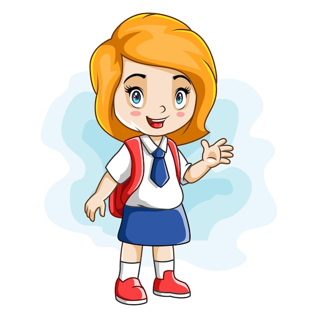 Vector cute cartoon little girl wearing a school uniform