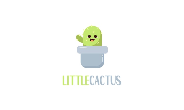 Cute cartoon of little happy cactus illustration