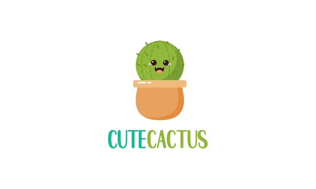 Cute Cartoon of Little Happy Cactus Illustration