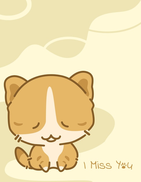 Cute cartoon little kitten miss you card