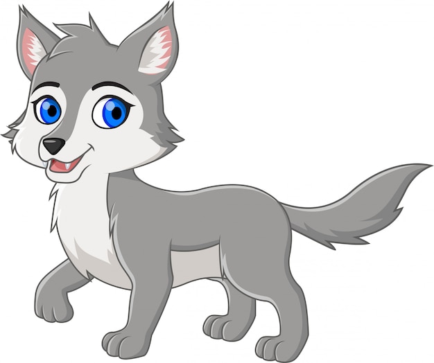 cute cartoon little wolf smiles