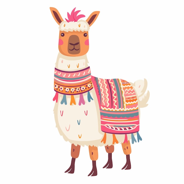 Vector cute_cartoon_llama_wearing_knitted_blanket