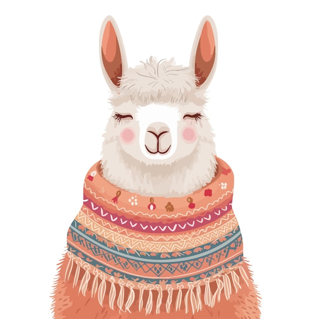 Вектор cute_cartoon_llama_wearing_knitted_blanket (милый мультфильм)