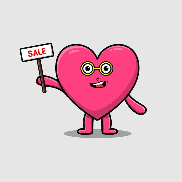 Vector cute cartoon lovely heart holding sale sign