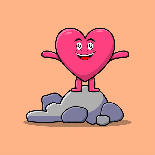 Cute cartoon lovely heart standing in stone