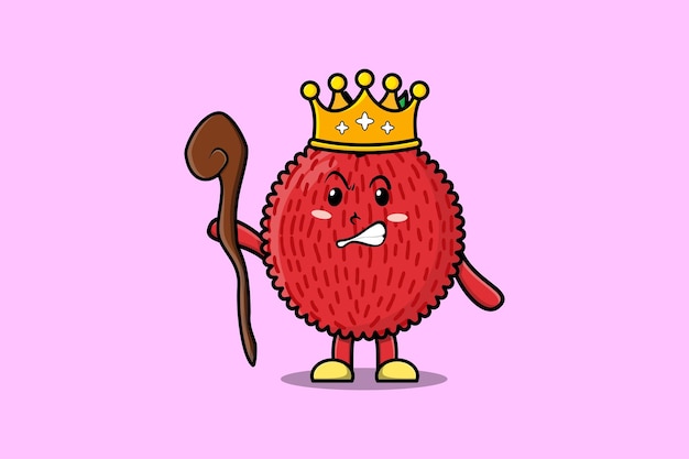 Cute cartoon Lychee as wise king with golden crown