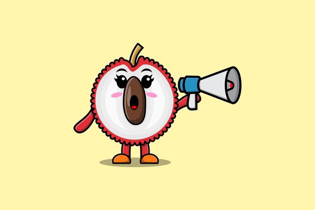 Cute Cartoon Lychee character speak with megaphone in 3d cartoon style concept