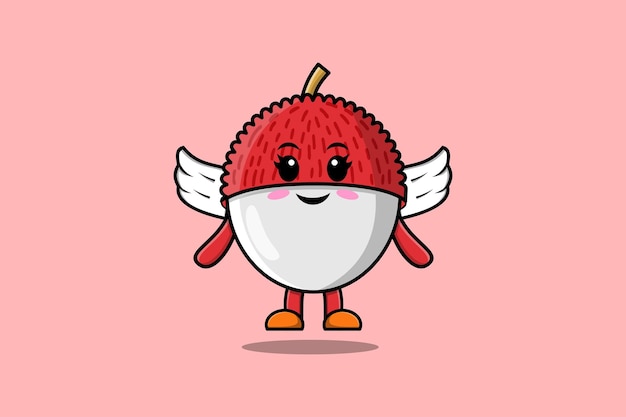 Vector cute cartoon lychee character wearing wings in modern style design illustration