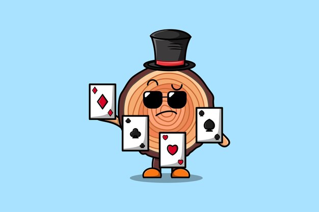 Vector cute cartoon lychee magician character playing magic cards in flat cartoon style illustration