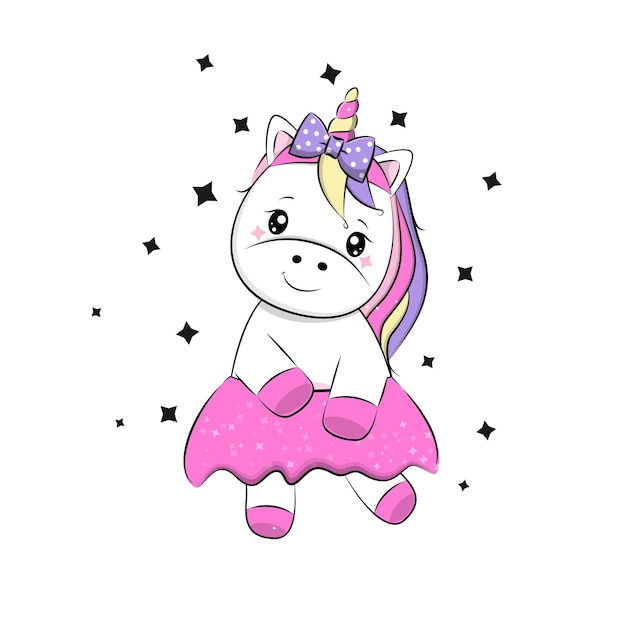 Cute cartoon magic unicorn for kids. Vector.