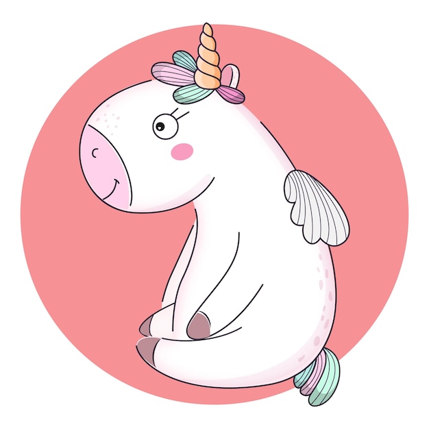 Cute cartoon magic unicorn for kids. Vector.