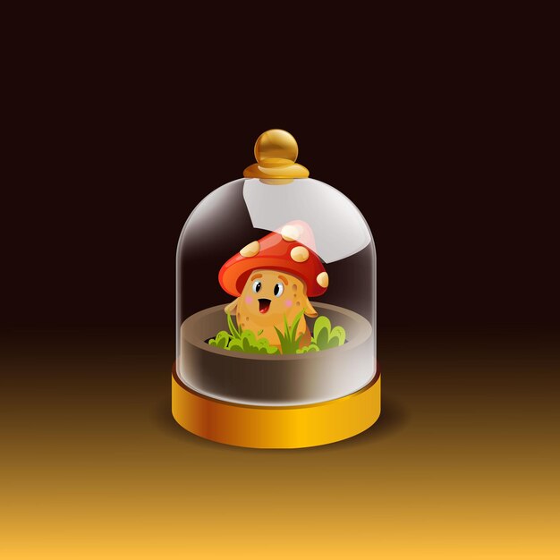 Cute cartoon magical Mushroom in a glass flask ball Vector illustration