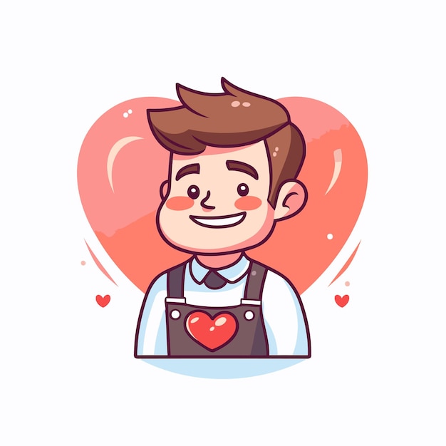 Cute cartoon man in apron with heart Vector illustration