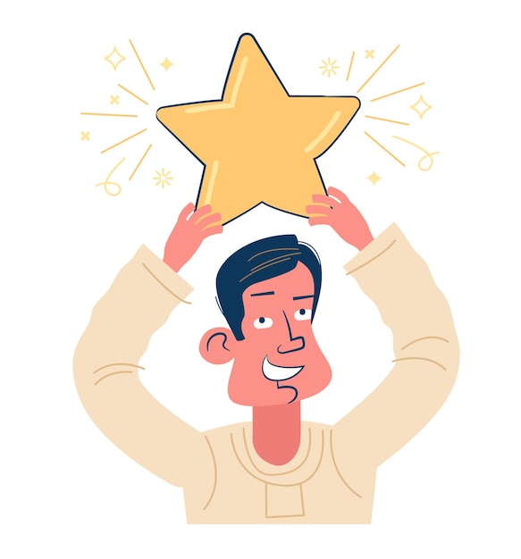 A cute cartoon man holds an award in his hands Pride in accomplishments