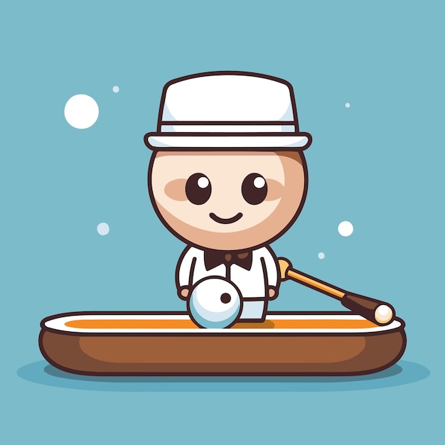 cute cartoon man playing rowing on the boat vector illustration